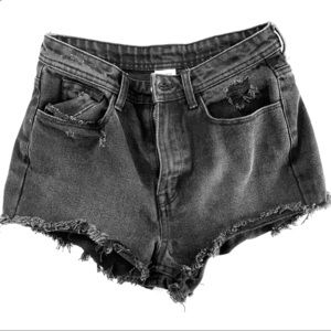 H&M High-Waisted Distressed Jean Shorts (Black)